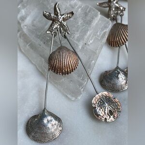 Handmade Sterling Silver Sea Shell Earrings/Dangly Cast Silver Sea Shells